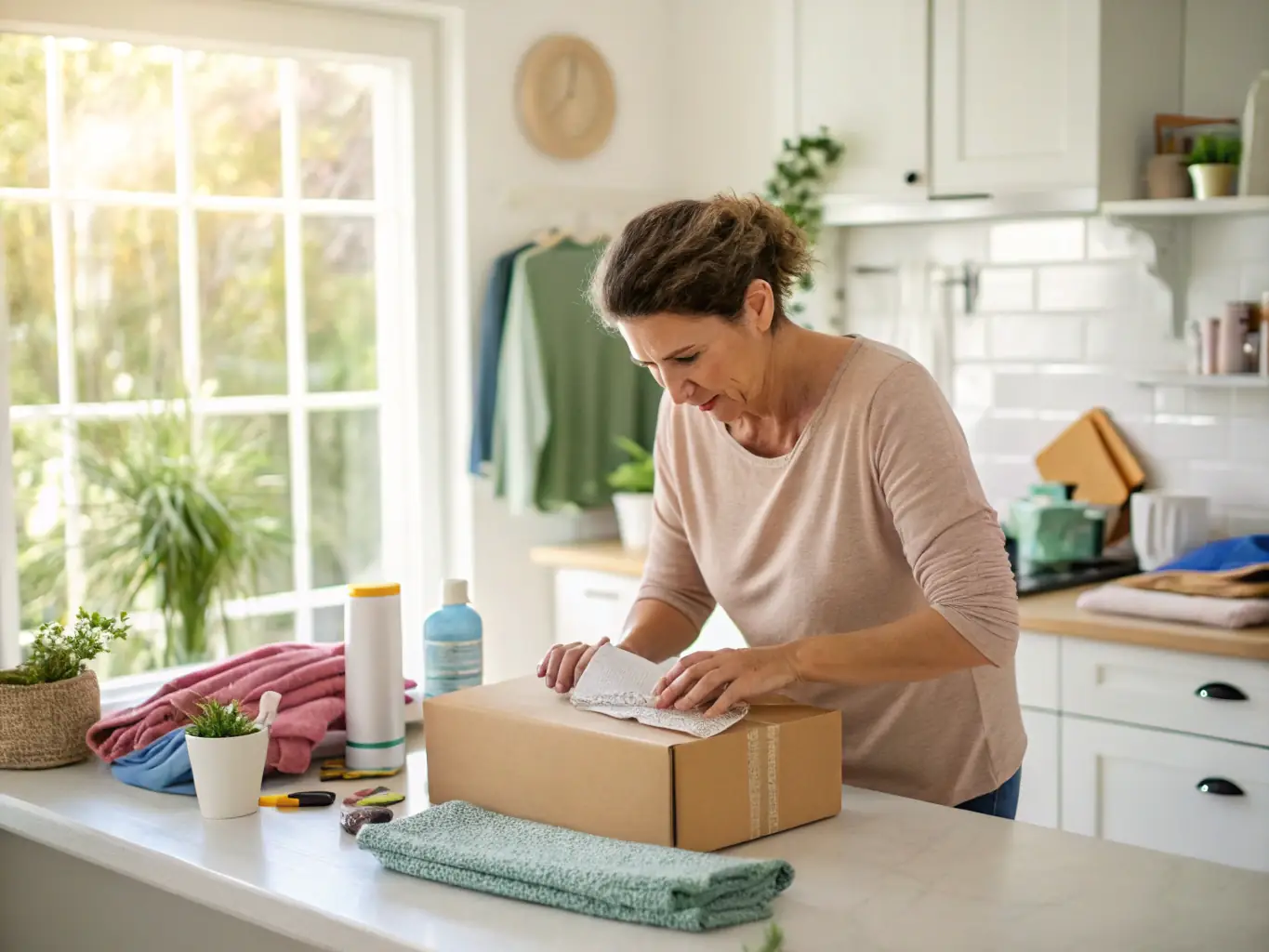 A close-up shot of a MicroWare employee carefully packaging a delicate art piece for shipment, highlighting the attention to detail and care in the microfulfillment process.